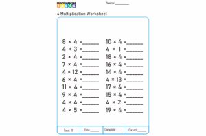 4 Times Multiplication Worksheet
